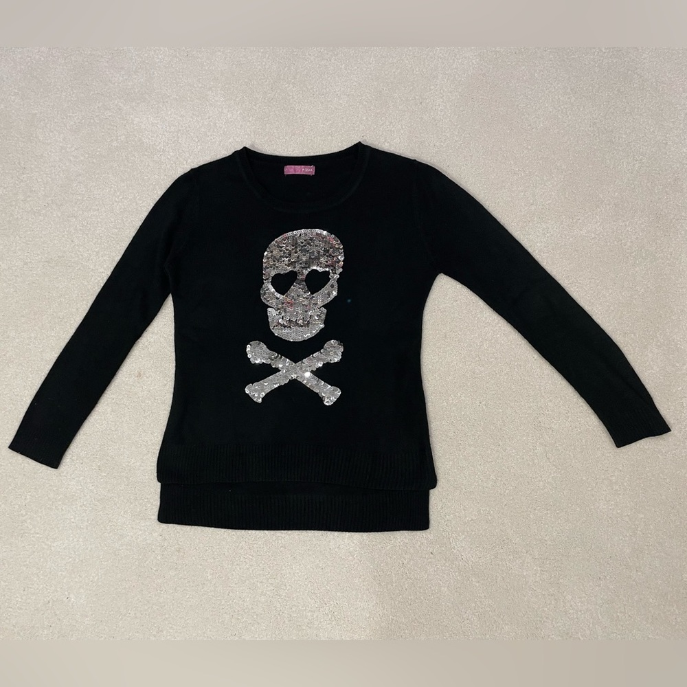 Black Sweater with Silver Sequin Skull